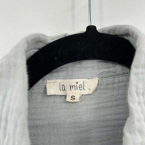 LA MIEL Women's Blue Gray Gauzy Oversized Button Up Long Sleeve Shirt Size Small - Picture 5 of 6